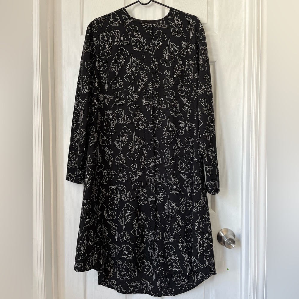 Pose Floral Black Flare Midi Shirtdress Size 12